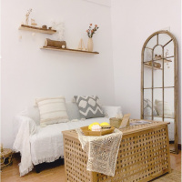 大号实木箱有盖储物箱整理可坐收纳箱网格箱凳洗衣筐茶几长桌 短款带布袋储物桌宽38*高47*长78 大号