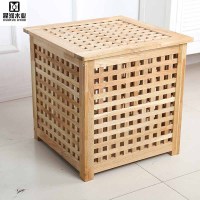 大号实木箱有盖储物箱整理可坐收纳箱网格箱凳洗衣筐茶几长桌 带轮两抽屉柜41*41*高65厘米 大号