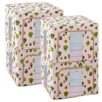 棉服收纳箱布艺整理大号折叠被子储物盒折叠衣柜搬家收纳神器 棉麻动物世界 66升[六钢架]4个装