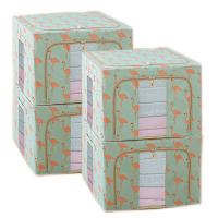 棉服收纳箱布艺整理大号折叠被子储物盒折叠衣柜搬家收纳神器 棉麻火烈鸟 66升[四钢架]4个装