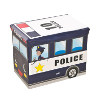 儿童玩具收纳箱可爱卡通零食储物盒宝宝书本箱子整理筐布艺架神器 藏青色警车车厢 加强款(承重300斤)