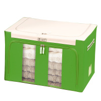 衣物收纳箱布艺折叠牛津布被子整理箱盒柜特大号家用帆布宜家百 绿色除甲醛升级版 四钢架120L(长73*宽47*高35厘米