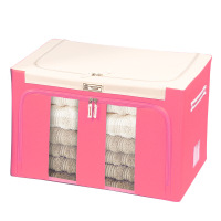 衣物收纳箱布艺折叠牛津布被子整理箱盒柜特大号家用帆布宜家 粉红色除甲醛升级版 四钢架120L(长73*宽47*高35厘米