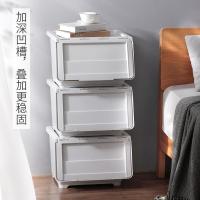 前开式儿童玩具收纳箱整理箱透明翻盖 灰白[特大号加高白盖]建议收纳:冬装/薄被43*33.5*3 三个装[人气实惠推荐]