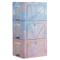 收纳箱子牛津布整理搬家衣物收纳箱家用可折叠大 蓝柑冰沙系列/加粗四钢架/加密牛津布 66L三个装(50*40*33cm)