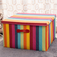 编布艺衣物收纳箱特大号折叠家用储物箱衣服整理箱收纳盒收纳筐 七彩条纹 中号39*27*26