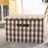 编布艺衣物收纳箱特大号折叠家用储物箱衣服整理箱收纳盒收纳筐 草编咖啡方格 中号39*27*26