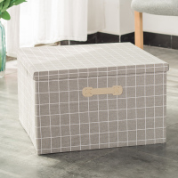编布艺衣物收纳箱特大号折叠家用储物箱衣服整理箱收纳盒收纳筐 棉布灰格 中号39*27*26