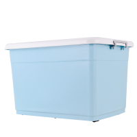 加厚特大号塑料收纳箱透明有盖家用车用衣服整理储 加厚水晶蓝 60L[适合:抱枕、公仔玩具等]长54宽40.5高31cm(