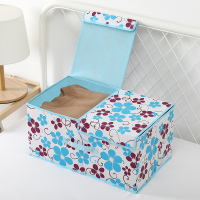 收纳箱布艺整理箱筐子桌面有盖储物大号可折叠家用衣柜内衣收 覆膜蓝色水仙花 小号：36*25*16CM(收藏加购优先发货)