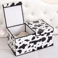 收纳箱布艺整理箱有盖储物箱子大号可折叠内衣袜收纳盒宿舍收纳箱 覆膜奶牛 大号:50*30*25cm