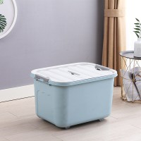 家用塑料带轮衣服棉被玩具整理箱零食储物箱学生宿舍收纳盒 蓝色 28.5*21*17cm带手提无轮-8L
