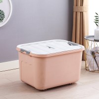 家用塑料带轮衣服棉被玩具整理箱零食储物箱学生宿舍收纳盒 橘色 28.5*21*17cm带手提无轮-8L