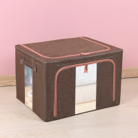 装衣服收纳箱布艺整理箱大号衣物收纳 棉麻咖啡[坚固六钢架] 100L[60*42*40cm](收藏加购买2送66L蓝色波