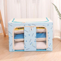 衣服收纳箱布艺衣物整理箱大号折叠衣柜收纳盒棉被储物箱家用神器 前双窗蓝色樱桃 80L[60*42*32]加粗钢架