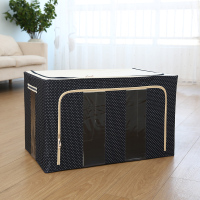 衣服收纳箱布艺衣物整理箱大号折叠衣柜收纳盒棉被储物箱家用神器 藏青圆点 125L[70*42*40]加粗钢架