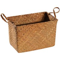 编杂物收纳篮 遥控器收纳筐 花盆 圆形小收纳桶插花篮 长方提绳款 大号