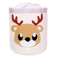 儿童玩具收纳箱筐桶篓束口布艺收纳袋脏衣篮折叠卡通收纳神器超大 棕色梅花鹿加盖 大号