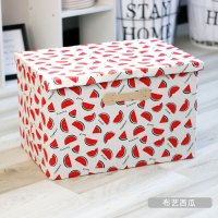 宿舍北欧布艺衣柜学生零食储物篮带盖折叠收纳箱神器整 [布艺]西瓜 [升级可水洗款][小号]长34*宽25*高18(含盖)