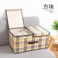 收纳箱布艺棉麻整理箱内衣家用储物盒衣柜神器大号可折叠衣服箱子 防水款-方块 小号35*25*15cm
