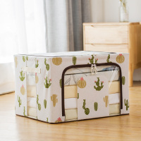衣服收纳箱布艺牛津布棉被子折叠整理箱盒大号家用百纳箱帆布衣 沙漠仙人掌棉麻款 四钢架120L(长73*宽47*高35厘米