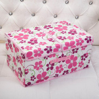 收纳箱整理箱布艺可折叠大号收纳盒内衣盒衣服整理收纳储物盒 粉五梅花 双盖小号(36*25*16cm)