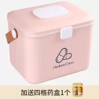 特大药箱医药箱家用大小号大容量箱便携收纳盒急救药箱家庭装 北欧粉-大号双层药箱+方糖药盒-黄色