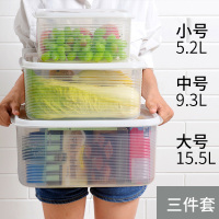 大容量冰箱保鲜收纳盒大号塑料厨房密封盒子食品级长方形干货防潮 三件套(小号+中号+大号)