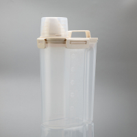 家用罐装洗衣粉收纳盒大小号有带盖专用容器桶塑料瓶子密封狗粮桶 米白大号(3升)