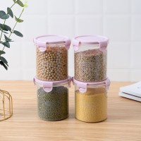 家居厨房透明食品保鲜密封罐储物罐带盖塑料杂粮收纳罐零食收纳盒 紫色800ML(四只装)