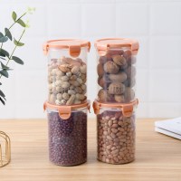 家居厨房透明食品保鲜密封罐储物罐带盖塑料杂粮收纳罐零食收纳盒 橘色1000ML(四只装)