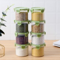 家居厨房透明食品保鲜密封罐储物罐带盖塑料杂粮收纳罐零食收纳盒 绿色600ML(八只装)