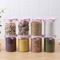 家居厨房透明食品保鲜密封罐储物罐带盖塑料杂粮收纳罐零食收纳盒 紫色1000ML（八只装）