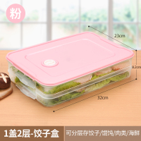饺盒速冻饺子保鲜盒密封家用水饺盒馄饨塑料冰箱收纳多层家用 饺子盒-藕粉红盖-2层1盖