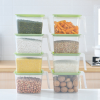 厨房冰箱带盖保鲜盒塑料密封盒大容量五谷杂粮收纳盒储物盒 北欧绿(八只装)