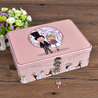 密码带锁收纳盒储物盒小型半岛铁盒盒子钥匙马口铁迷你铁皮的 乳白色婚礼殿堂(大号)