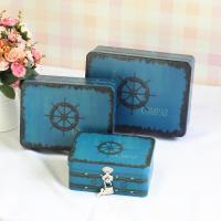 密码带锁收纳盒储物盒小型半岛铁盒盒子钥匙马口铁迷你铁皮的 巧克力色船舵(三件套)