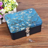 密码带锁收纳盒储物盒小型半岛铁盒盒子钥匙马口铁迷你铁皮的 柠檬黄杏花(小号)