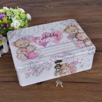 密码带锁收纳盒储物盒小型半岛铁盒盒子钥匙马口铁迷你铁皮的 浅绿色小熊宝贝(大号)