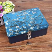 密码带锁收纳盒储物盒小型半岛铁盒盒子钥匙马口铁迷你铁皮的 深棕色杏花(大号)