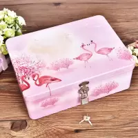 密码带锁收纳盒储物盒小型半岛铁盒盒子钥匙马口铁迷你铁皮的 火烈鸟(大号)