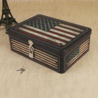 密码带锁收纳盒储物盒小型半岛铁盒盒子钥匙马口铁迷你铁皮的 褐色美国旗(大号)