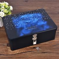 密码带锁收纳盒储物盒小型半岛铁盒盒子钥匙马口铁迷你铁皮的 醉梦星空(大号)