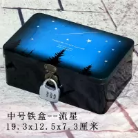 带锁铁盒 长方形中号大号锁盒收纳盒子 半岛密码盒子桌面储物盒包 中号铁盒--流星