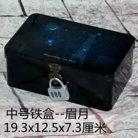 带锁铁盒 长方形中号大号锁盒收纳盒子 半岛密码盒子桌面储物盒包 中号铁盒--眉月