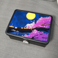 带锁铁盒 长方形中号大号锁盒收纳盒子 半岛密码盒子桌面储物盒包 姜黄色大号铁盒-梅花鹿D