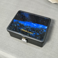 带锁铁盒 长方形中号大号锁盒收纳盒子 半岛密码盒子桌面储物盒包 巧克力色大铁盒萤火之森B