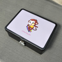 带锁铁盒 长方形中号大号锁盒收纳盒子 半岛密码盒子桌面储物盒包 金色大号铁盒-小猴子