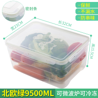 超大容量保鲜盒家用商用特大号菜盒长方形塑料水果蔬菜冰箱收纳盒 特大北欧绿(容量9500ML)1个装