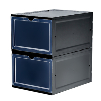 aj鞋盒球鞋收纳盒透明塑料篮球鞋柜球鞋收藏展示柜省空间装鞋神器 黑色2个装[磁吸拉门] 35x24.5x19cm